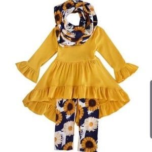 Sunflower print tunic, pants, & scarf